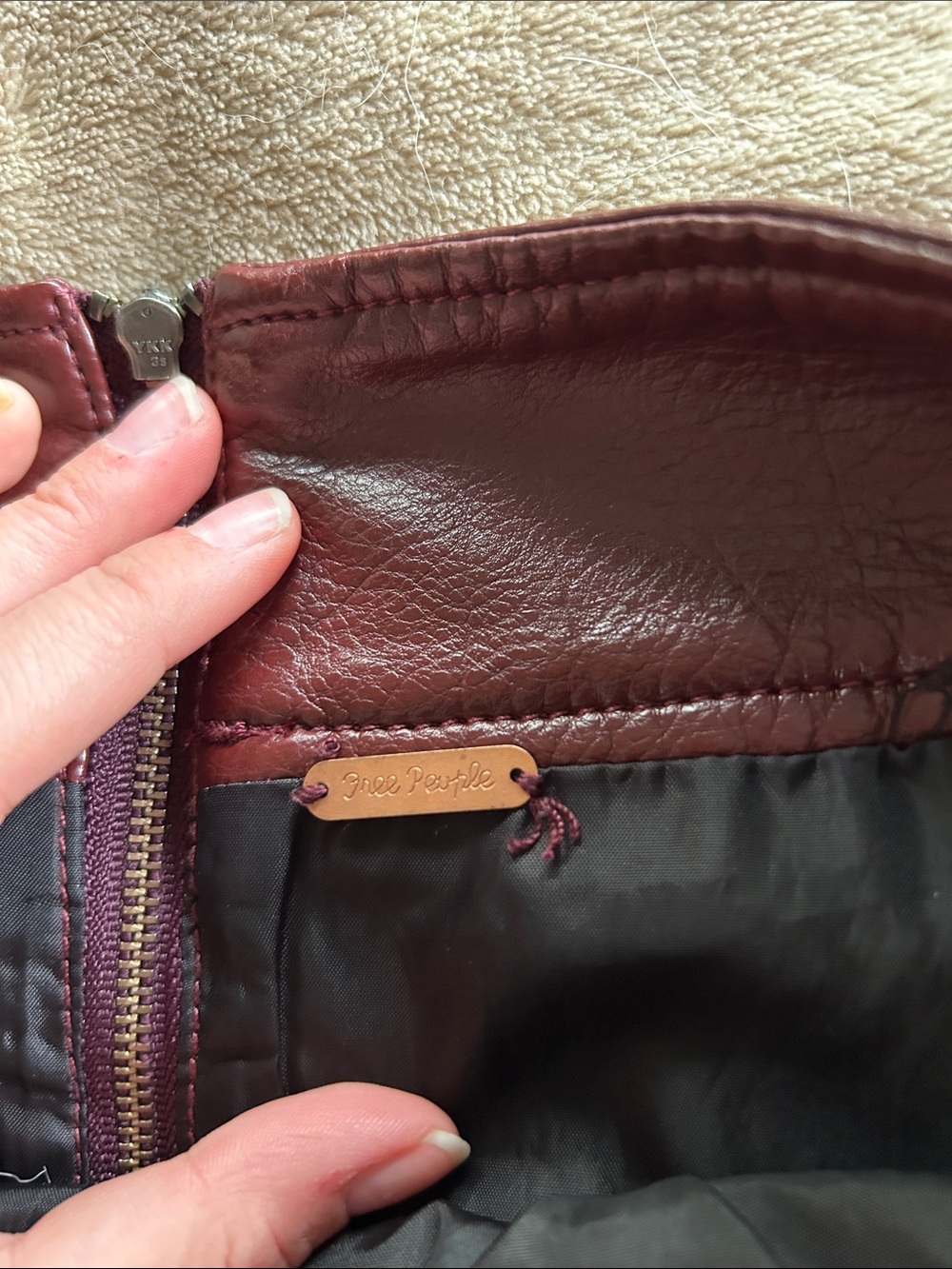 Free People Wine Faux Leather Mini Skirt with Snap Details - Picture 2 of 3